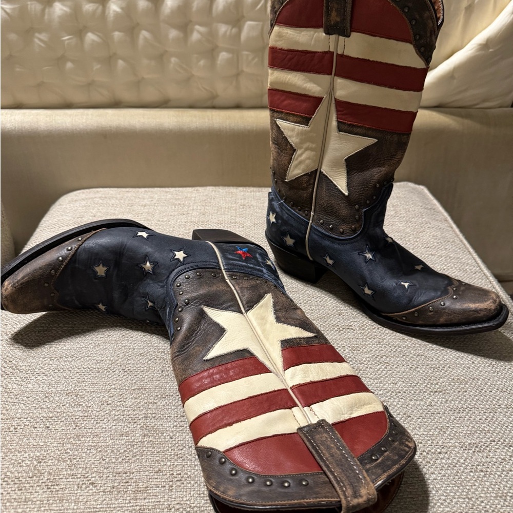 Riviera Patriotic Star Western Heeled Boots in Red, White & Blue - Picture 3 of 5
